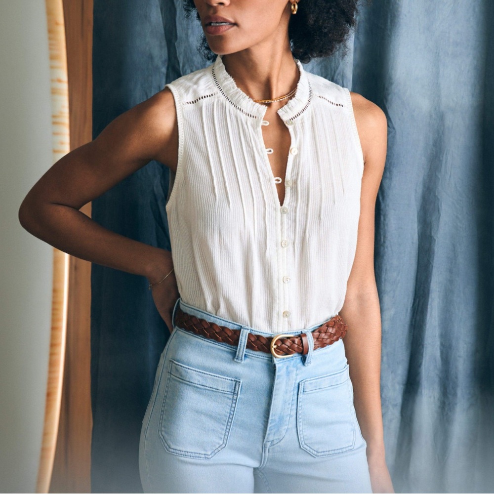 Faherty Willa White Sleeveless Tank Top Sz Large